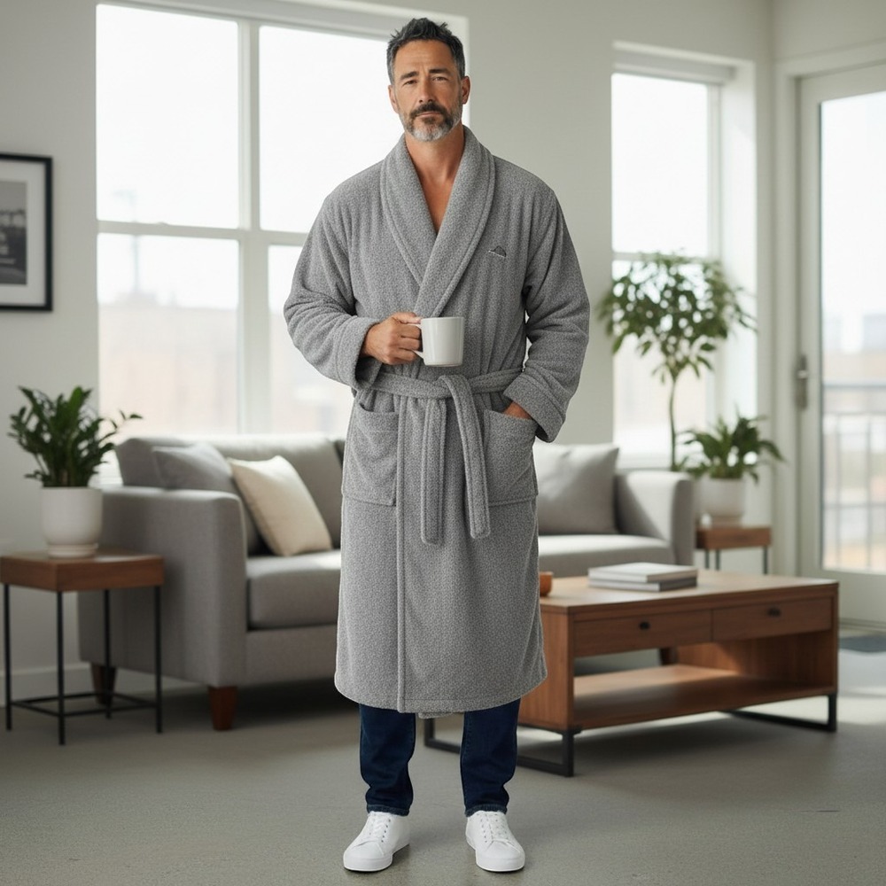 Tommy Bahama Robe Mens L/XL Grey Plush Fleece Sleepwear Marlin Logo NEW